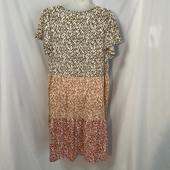 mts Womens Green Rust Burgandy V-Neck Swing Dress Size Medium - Picture 4 of 7